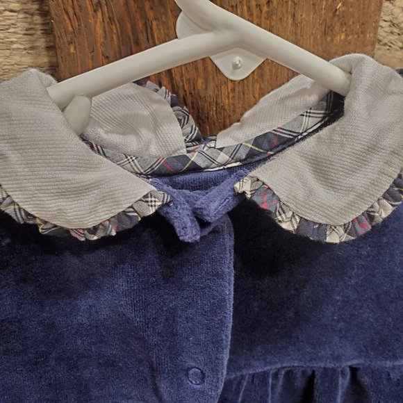 Chaps Blue Velour Footed Plaid 9M Girl - Picture 4 of 6